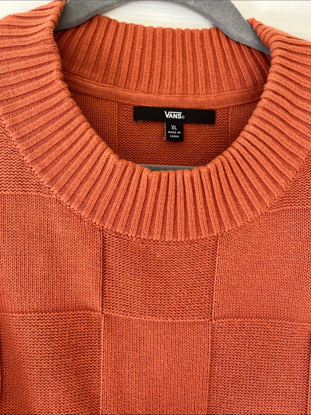 Vans Women's Rust Orange Checkboard Knit Turtleneck Sweater
